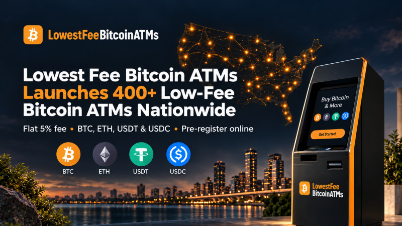 Lowest Fee Bitcoin ATMs Announces Launch of More Than 400 ATMs Nationwide